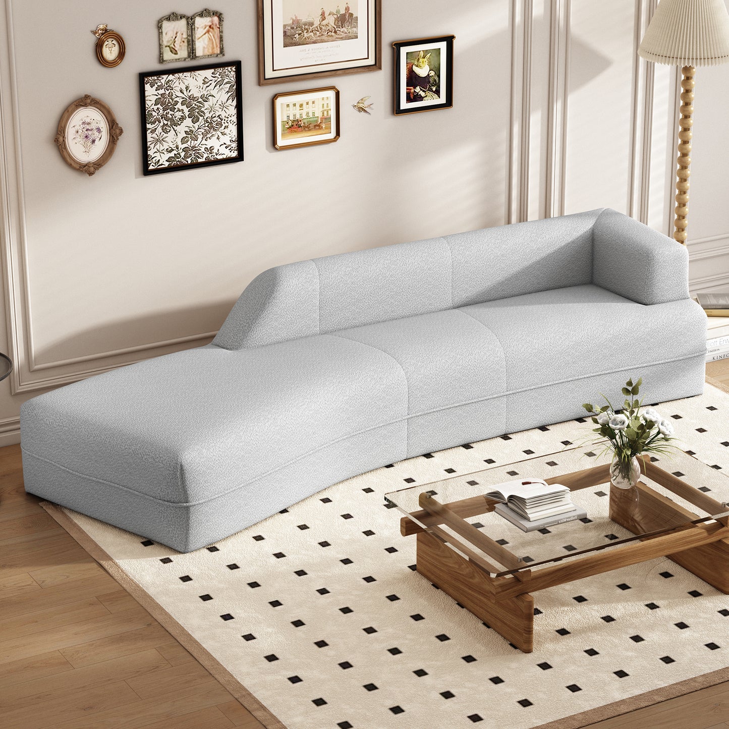 109.4" Curved Chaise Lounge Modern Indoor Sofa Couch for Living Room, Grey