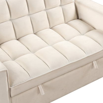 58" 4-1 Multi-functional Sofa Bed with Cup Holder and USB Port for Living Room or Apartments Milky White