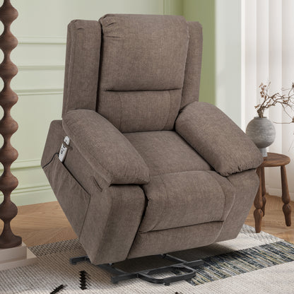 Electric Power Recliner Chair With Massage For Elderly,Remote Control Multi-function Lifting, Timing, Cushion Heating Chair With Side Pocket Brown