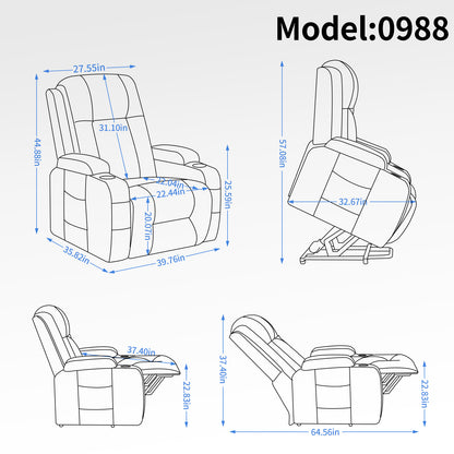 Up to 350 LBS Power Lift Recliner Chair for Elderly, Heavy Duty Motion Mechanism with 8-Point Vibration Massage and Lumbar Heating, USB Charging Port, Cup Holders, Brown