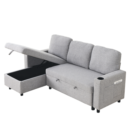 78.7"Comfortable Linen L-Shaped Combo Sofa Sofa Bed, Living Room Furniture Sets for Tight Spaces, Reversible Sleeper Combo Sofa with Pullout Bed,Reversible Sofa Bed for Living Room, Office, Apartmen