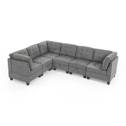 L shape Modular Sectional Sofa,DIY Combination,includes Three Single Chair and Three Corner,Grey Chenille