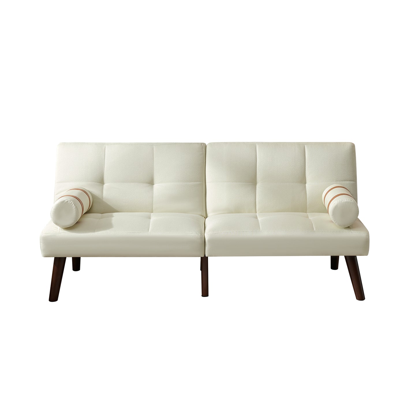 Convertible Sofa Bed Futon with Solid Wood Legs Linen Fabric Ivory