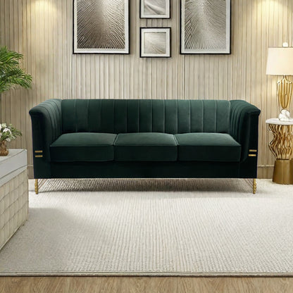 82.67'' W Velvet Sofa, Mid-Century Sofa Furniture Chesterfield Couch for Living Room (Sofa, Green)