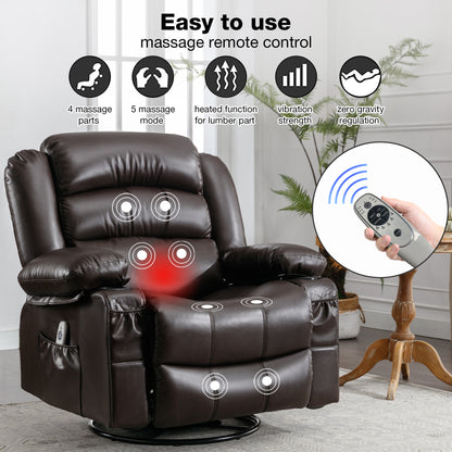 Massage Swivel Rocker Recliner Chair with Vibration Massage and Heat Ergonomic Lounge Chair for Living Room with Rocking Function and Side Pocket  2 Cup Holders USB Charge Port,BROWN