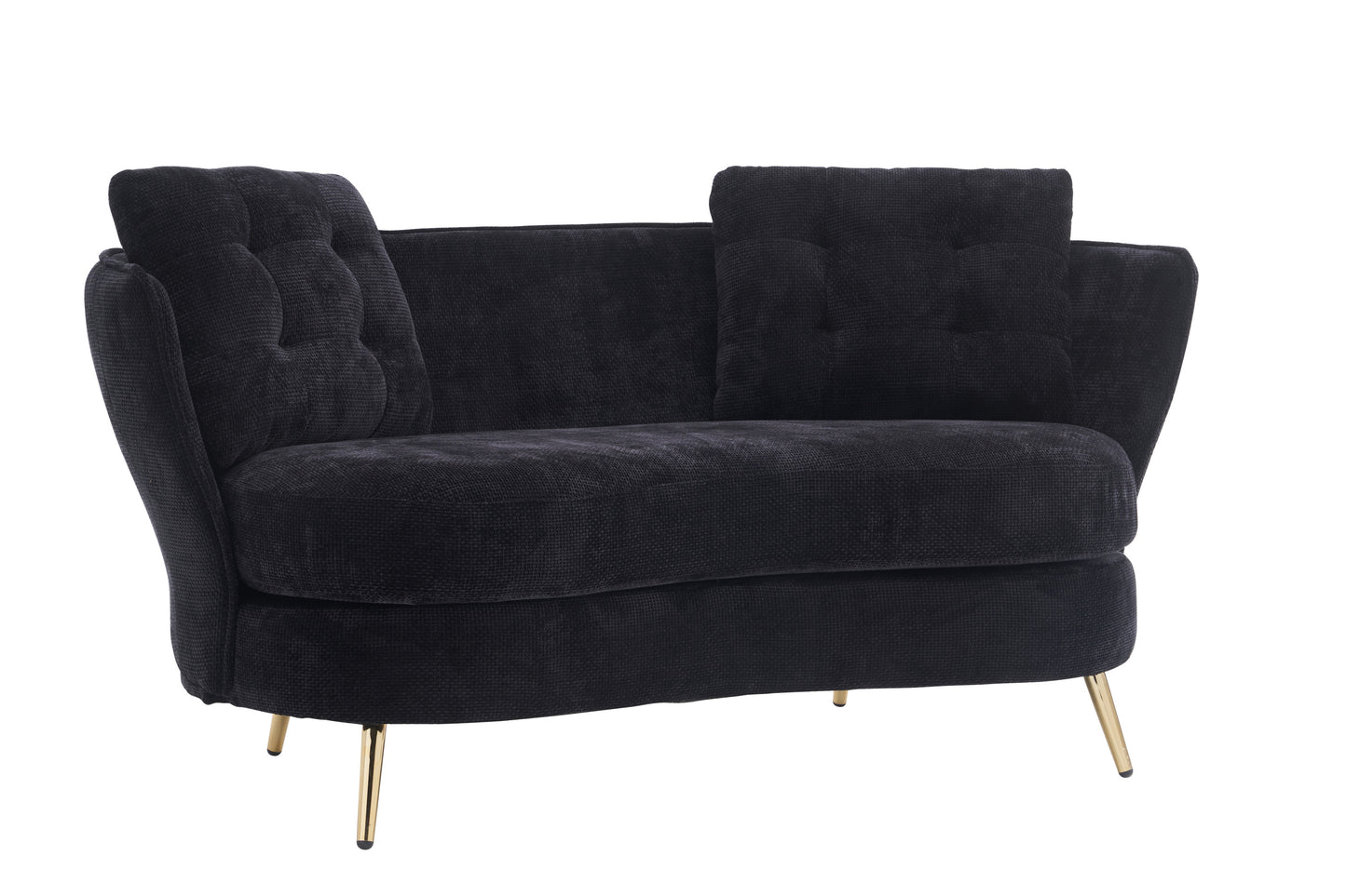 Polyester fiber Loveseat Sofa Chair Upholstered Couch with Golden Metal Legs Club Two-Seat Sofa for Living Reading Room Bedroom Apartment Small Space Dorm,Black.