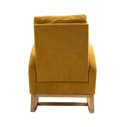 Rocking Chair, Modern Glider Chair, Recliner Armchair with Wood Legs and Side Pocket, Nursery Rocking Accent Chair with High Back for Living Room Bedroom (Mustard Yellow linen)