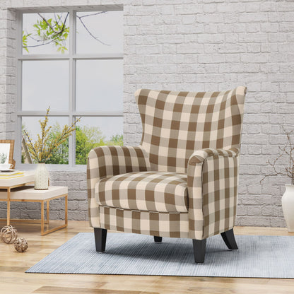 Contemporary Fabric Upholstered Club Chair, Brown & White Checkerboard, Stylish Addition to Living Space, Dimensions: 30.25 inches (L) x 30 inches (W) x 36.25 inches (H)