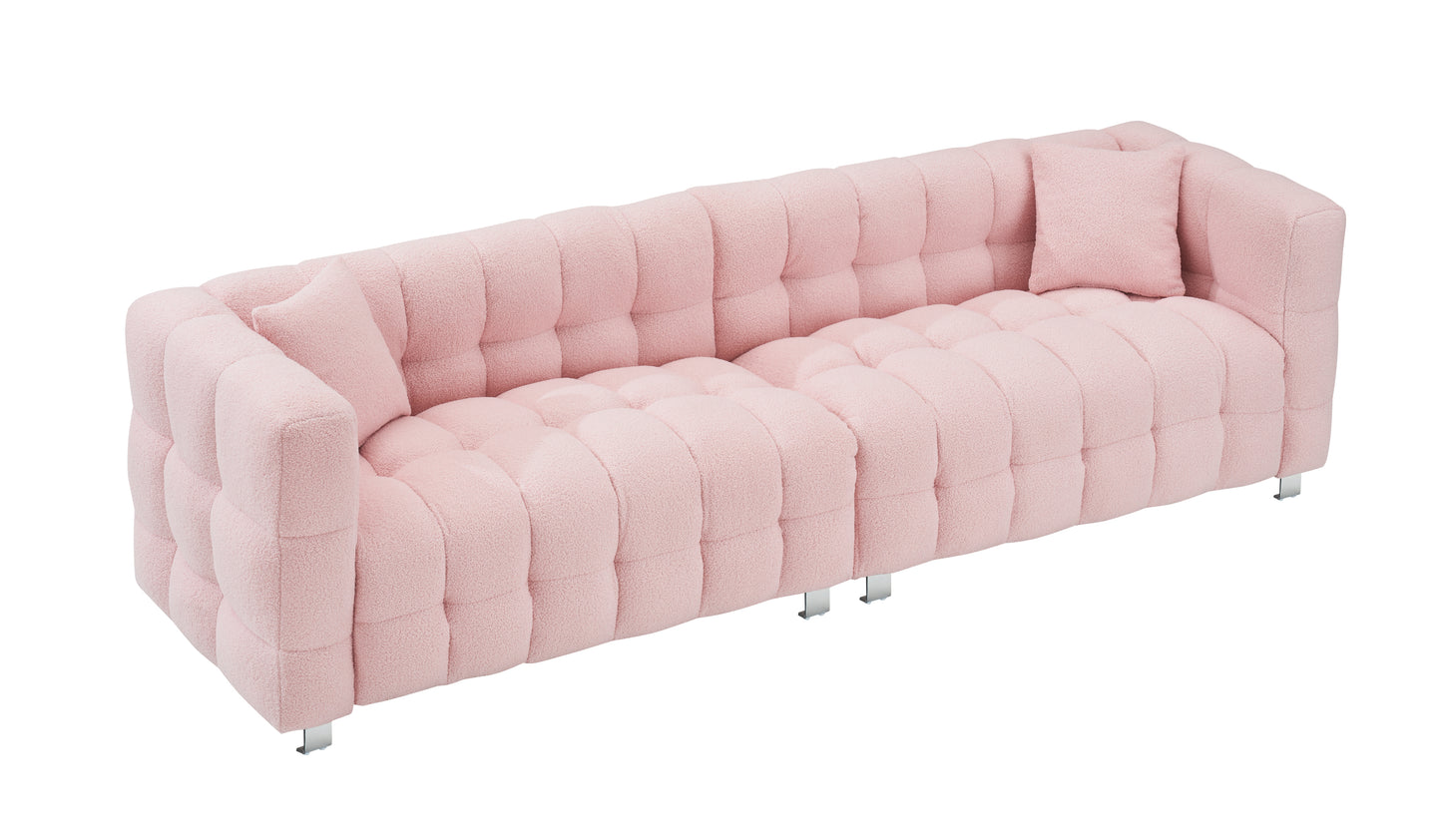 102-inch pink teddy fleece sofa with two throw pillows in living room Bedroom apartment sofa supported by hardware feet