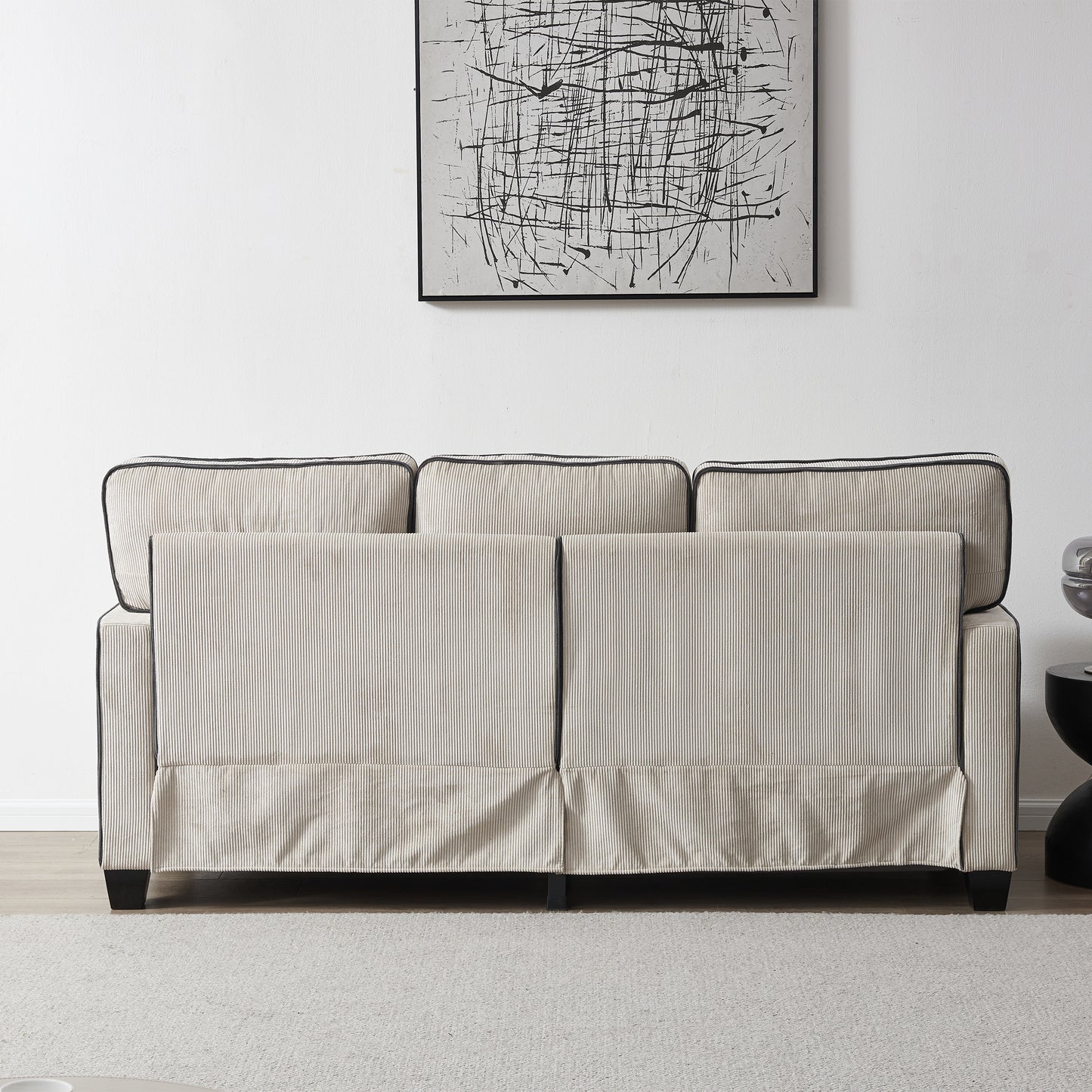 Living Room Sofa with Storage Beige Corduroy