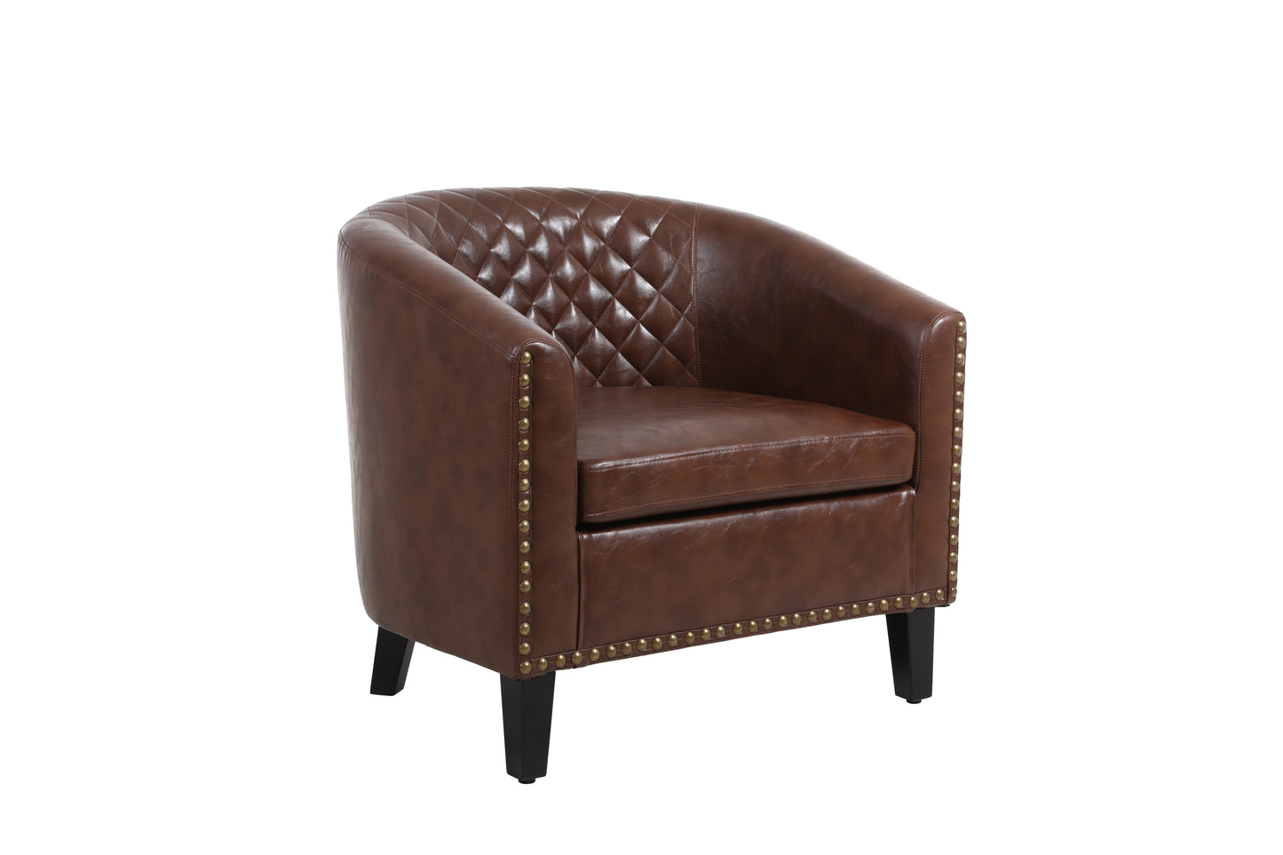 Barrel Chairs with Soft Padded Armrest, Club Chairs with nailheads and solid wood legs for Living Room Bedroom Waiting Room (PU Leather)