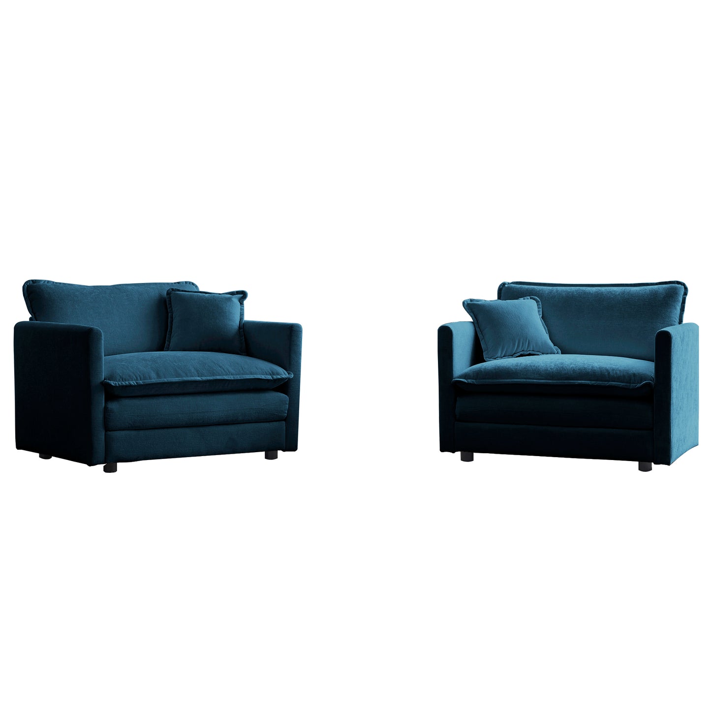 Accent Chair Set of 2, High-end Chenille Upholstered Armchairs, Living Room Side Chairs with Toss Pillow, Blue Chenille