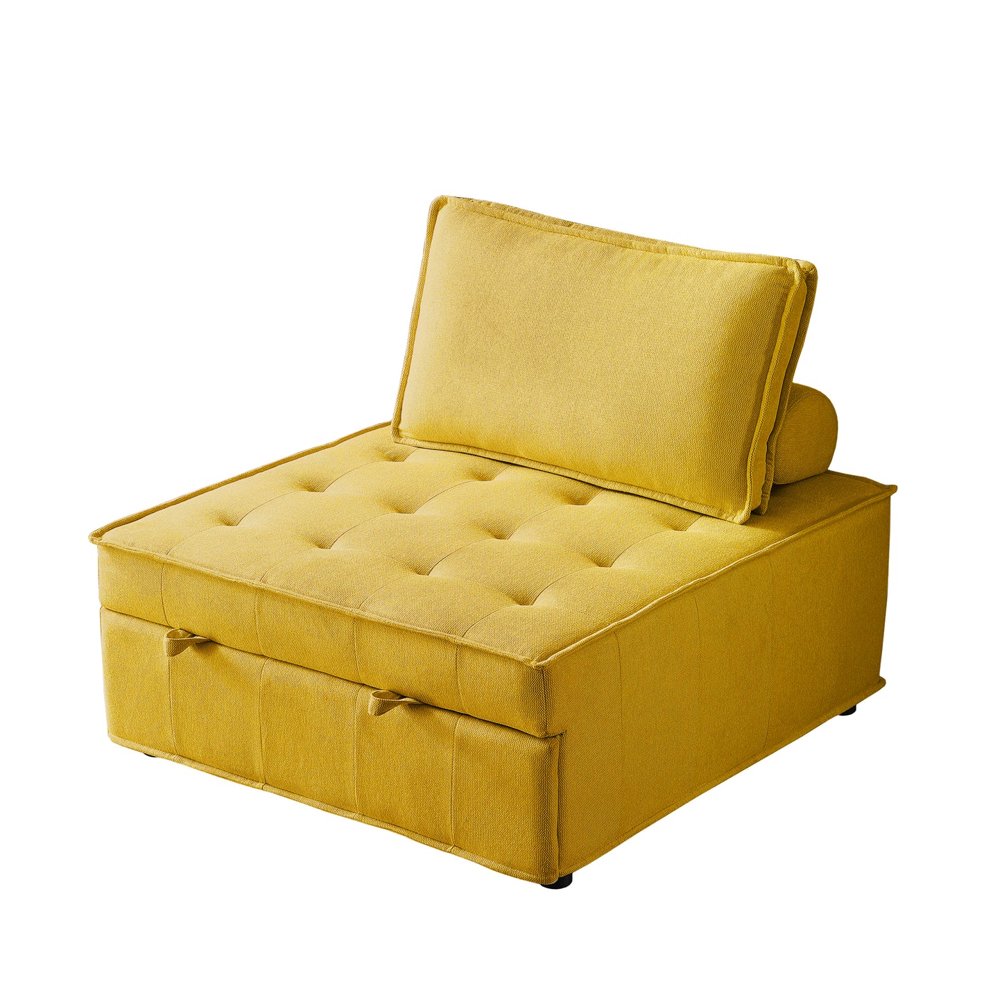 Multipurpose Linen Fabric Ottoman Lazy Sofa Pulling Out Sofa Bed (Yellow)