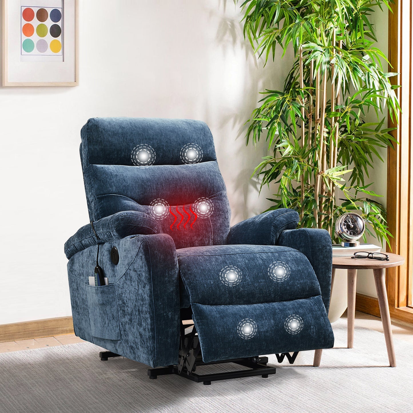 Electric Power Lift Recliner Chair Sofa with Massage and Heat for Elderly, 3 Positions, 2 Side Pockets and Cup Holders, USB Ports, High-end quality fabric