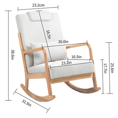 Rocking Chair Upholstered Fabric Rocking Armchair Indoor with High Backrest Glider Chairs and Lumbar Pillow for Living Room