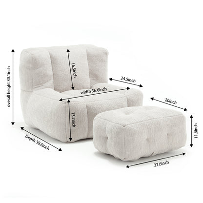 Bean bag chair, comfortable bean bag for adults and children, super soft lazy sofa chair with memory foam and ottoman, indoor modern focus bean bag chair for living room, bedroom, apartment