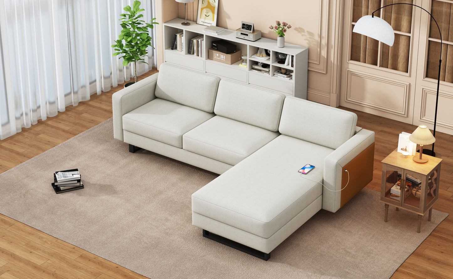 SOFA The best choice products upholstered sectional sofa for families, apartments, dormitories, award rooms, compact space with chaise longue, 3 seats, L-shaped design, off-white