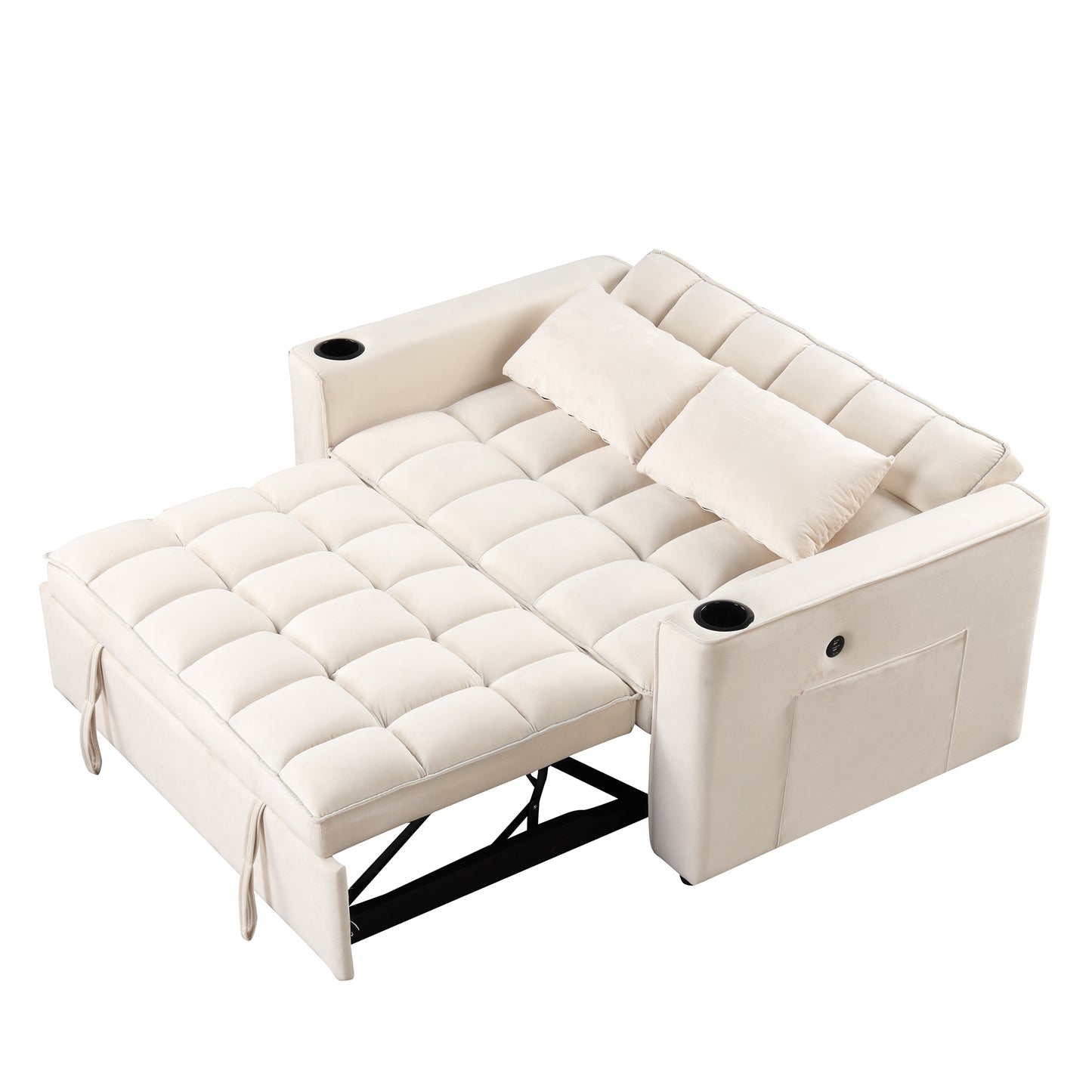 58" 4-1 Multi-functional Sofa Bed with Cup Holder and USB Port for Living Room or Apartments Milky White