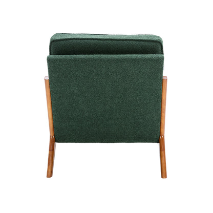 Mid Century Modern Accent Chair, Comfy Fabric Living Room Chairs with Solid Wood Frame, Lounge Reading Armchair, Easy Assembly (Emerald)