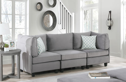 90" Gray Velvet 3Pc Sofa