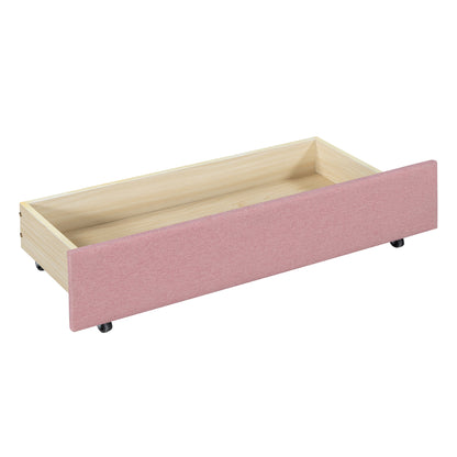 Full Size Upholstered Daybed with 2 Storage Drawers Sofa Bed Frame No Box Spring Needed, Linen Fabric (Pink)