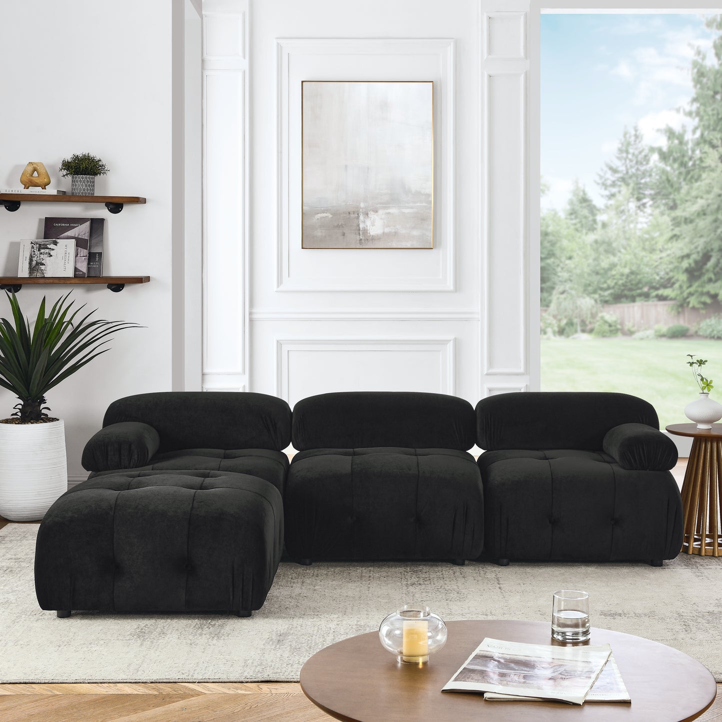 Modular Sectional Sofa, Button Tufted Designed and DIY Combination,L Shaped Couch with Reversible Ottoman, Black Velvet