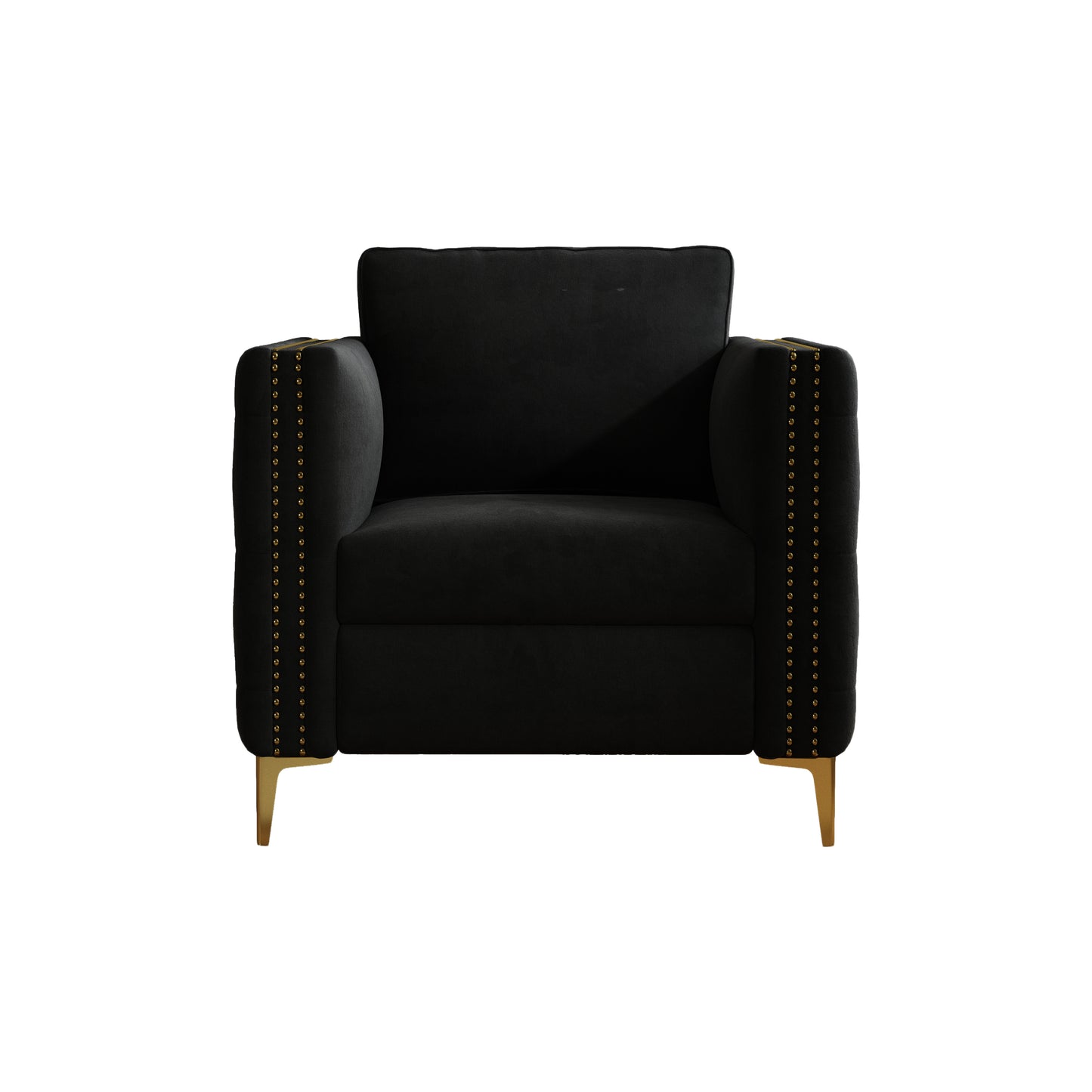 Accent Chair for Living Room Upholstered Arm Chair with Metal Legs Velvet Black