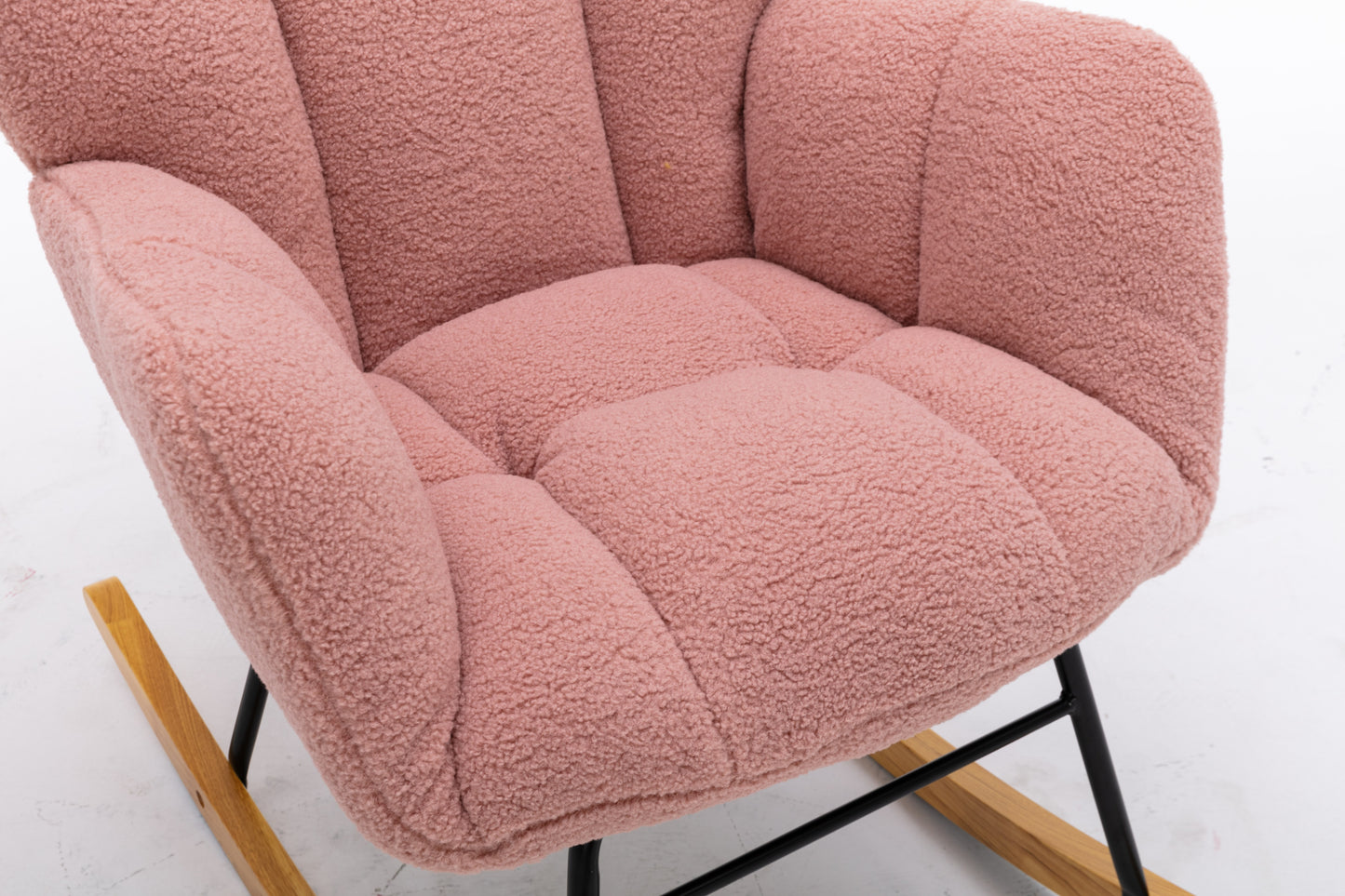 Mid Century Modern Teddy fabric Tufted Upholstered Rocking Chair Padded Seat for Living Room Bedroom,Pink