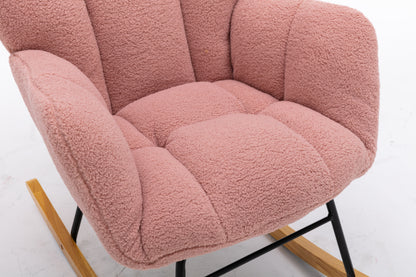 Mid Century Modern Teddy fabric Tufted Upholstered Rocking Chair Padded Seat for Living Room Bedroom,Pink