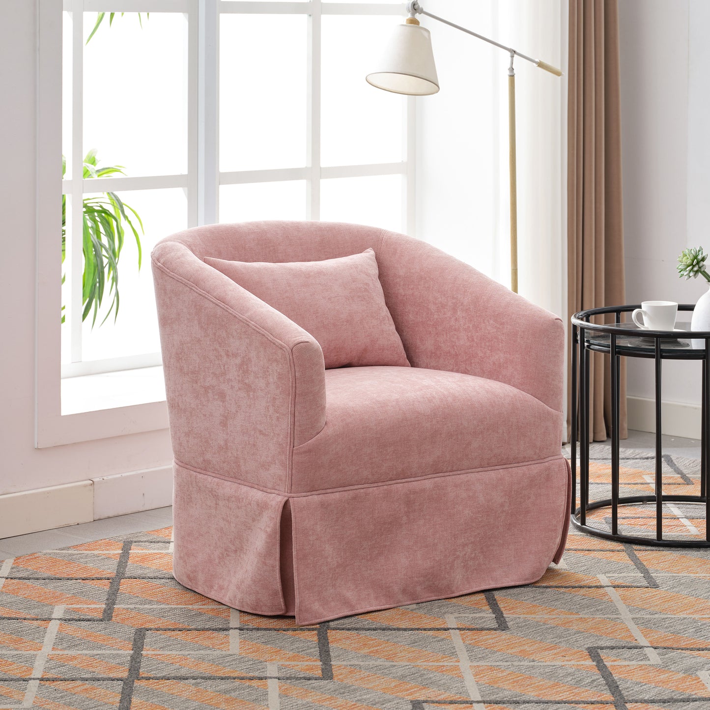 360-degree Swivel Accent Armchair Linen Blend PINK