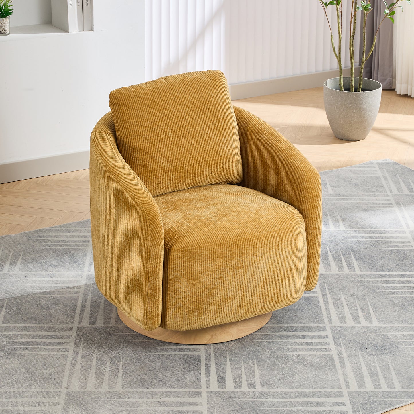 30.3"W Swivel Accent Barrel Chair and Comfy Round Accent Single Sofa Chair, 360 Degree Club Chair, Lounge Armchair for Living Room Bedroom Nursery.Mustard