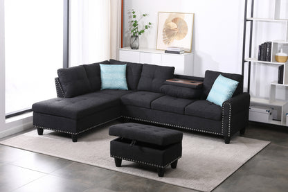 98" Wide Left Hand Facing Sofa & Chaise with Ottoman