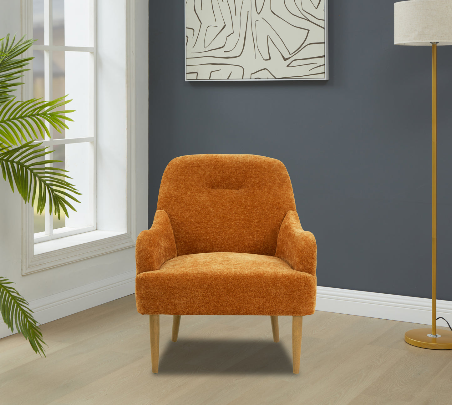 Armchair, Modern Style Accent Chair with Wood Legs, Comfy Design for Living Room, Bedroom, Office, Orange