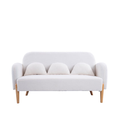 59.1" Teddy Velvet Beige Two-Seater Sofa with Three Lumbar Pillows