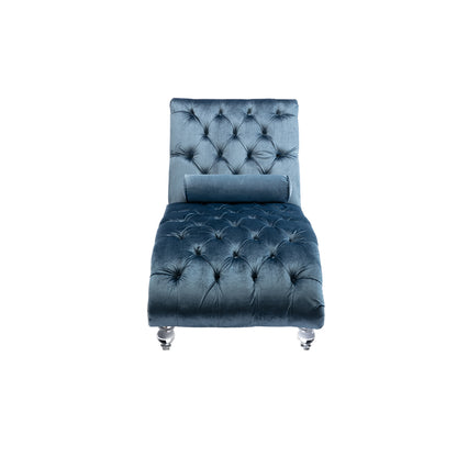 Velvet Chaise Lounge Indoor,Button-Tufted Upholstered Chaise Lounge Chair with Pillow for Bedroom Living Room Office (Light Blue Velvet)