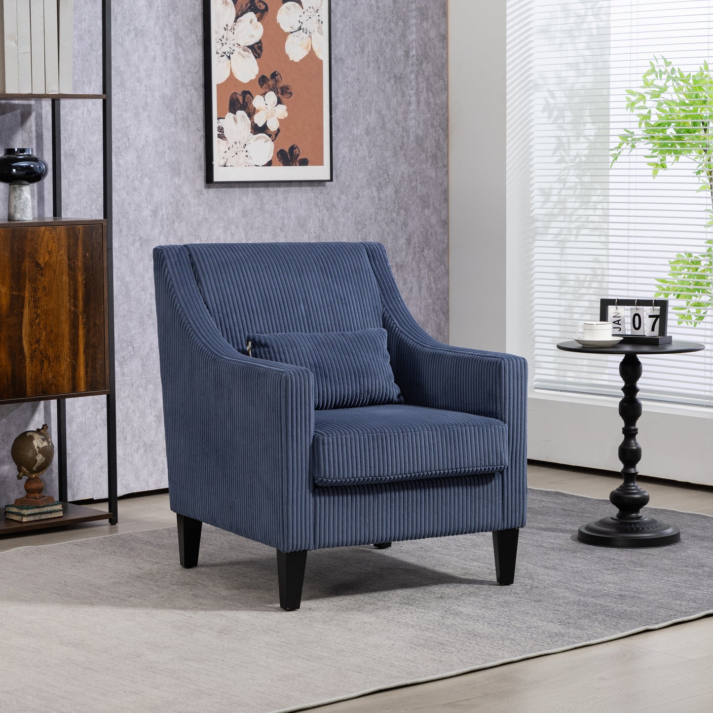 Modern Accent Chair,Upholstered Armchair with Scooped Arms for Bedroom,Apartment,Studio,Office,Waiting Room(Blue Corduroy)