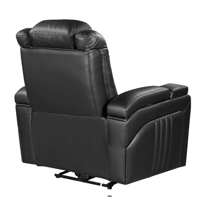 PU Leather Power Recliner Home Theater Recliner with Power Adjustable Headrest, Wireless Charging Device, USB Port, Storage Arms, Cup Holder and Swivel Tray Table for Living Room, Black