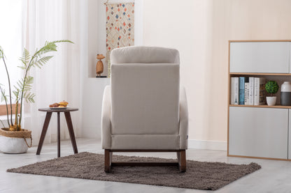 Rocking Chair, Modern Glider Chair, Recliner Armchair with Wood Legs and Side Pocket, Nursery Rocking Accent Chair with High Back for Living Room Bedroom (Beige linen)