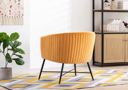 Luxurious Design 1pc Accent Chair Yellowish Orange Velvet Clean Line Design Fabric Upholstered Black Metal Legs Stylish Living Room Furniture