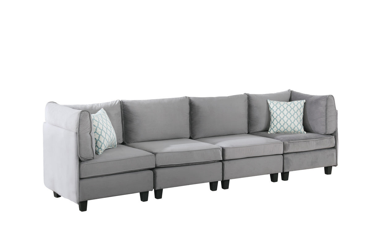 120" Gray Velvet 4Pc Sofa