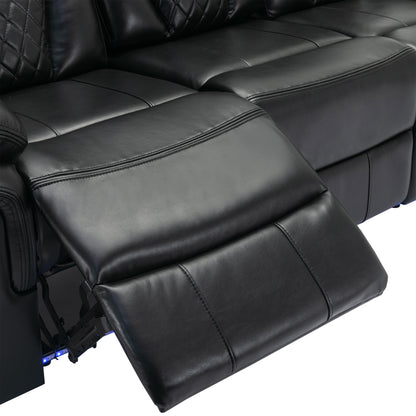 Home Theater Seating Manual Recliner Loveseat with Hide-Away Storage, Cup Holders and LED Light Strip for Living Room, Black