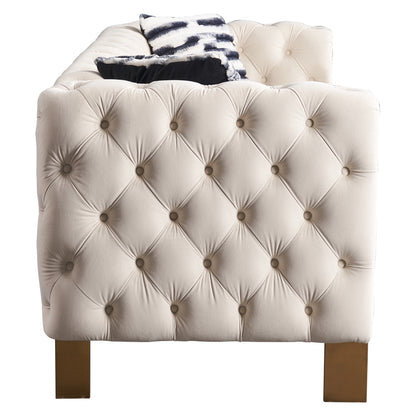 Modern Tufted Velvet Living Room Sofa, 84.25''W Couch,Cream