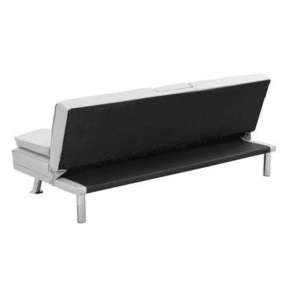 Sofa Bed with Armrest two holders WOOD FRAME, STAINLESS LEG, FUTON WHITE PVC