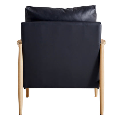 Sofa Chair.Black PU Leather Accent Arm Chair Mid Century Modern Upholstered Armchair with Imitation solid wood color Metal Frame Padded Backrest and Seat Cushion Sofa Chairs for Living Room SF-010