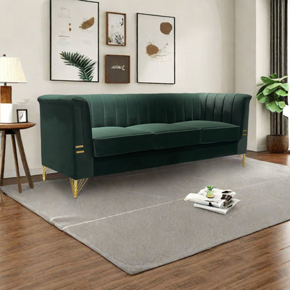 82.67'' W Velvet Sofa, Mid-Century Sofa Furniture Chesterfield Couch for Living Room (Sofa, Green)