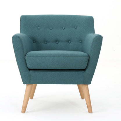 CLUB CHAIR, Mid-Century Modern Fabric Club Chair, Dark Teal / Natural