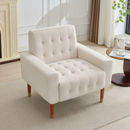 Classic Biscuit-Style Accent Chair - Comfortable Armrests, Soft Fabric, Elegant Solid Wood Legs with Gold Finish, Easy Assembly