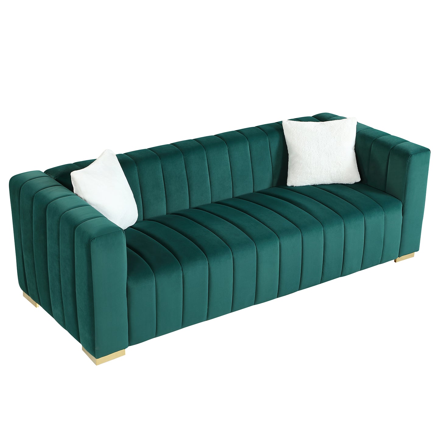 A modern channel sofa take on a traditional Chesterfield,Dark Green color,3 Seater