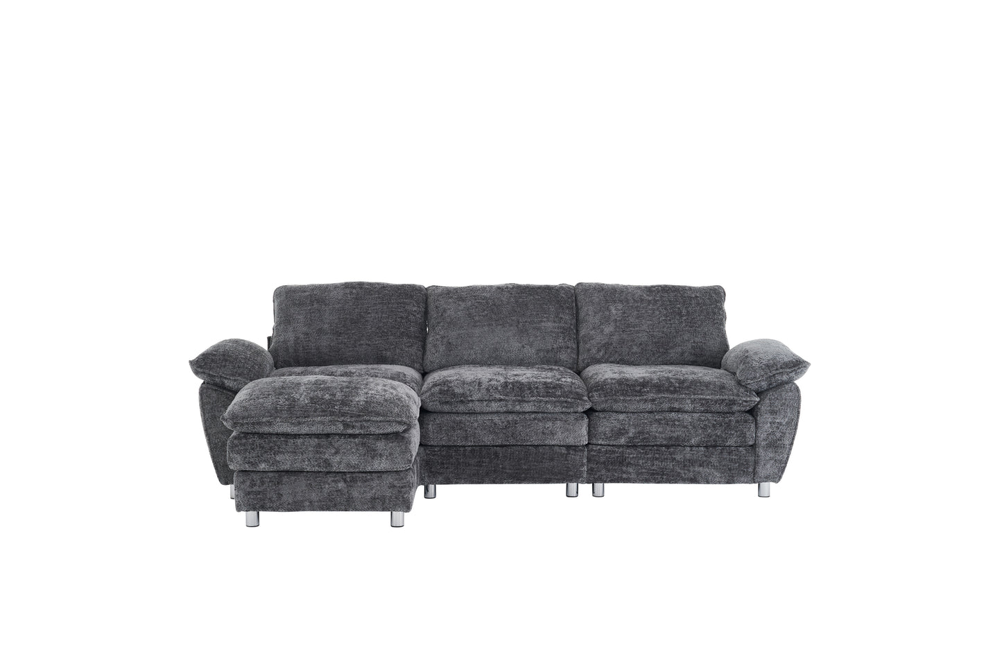 Modern Deep 3-Seat Sofa Couch with Ottoman, Polyester Sofa Sleeper Comfy Upholstered Furniture for Living Room, Apartment, Studio, Office,Dark Grey