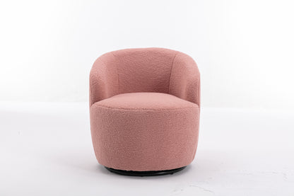 Teddy Fabric Swivel Accent Armchair Barrel Chair With Black Powder Coating Metal Ring,Light Pink